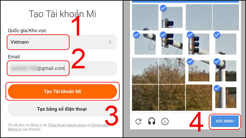 Nhập email v&agrave; quốc gia để tạo t&agrave;i khoản Mi
